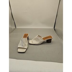 Leather Off White Zara Heels Size 10 (41) Wooden Block Heel 2" Square Toe